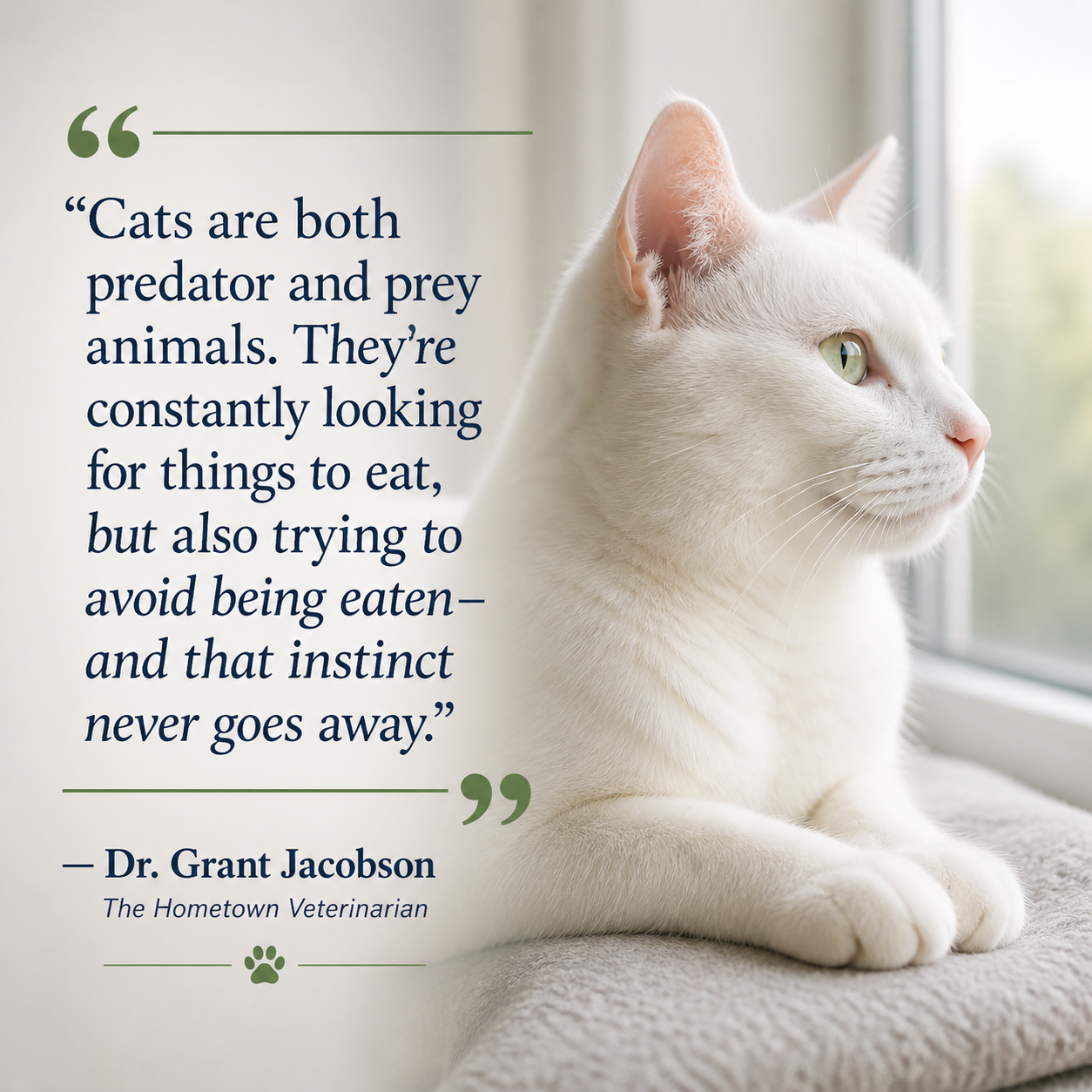 Image of cat with quote about them being both predator and prey