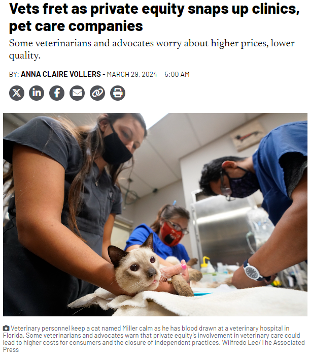 Vets fret as private equity snaps up clinics, pet care companies